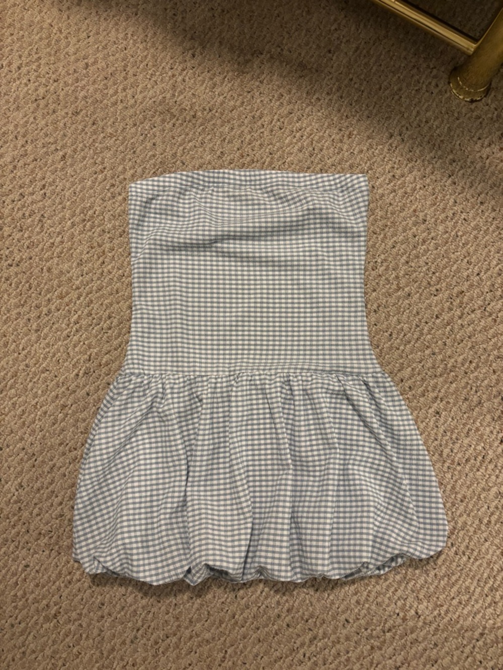 Blue and White Gingham Strapless Bubble Dress